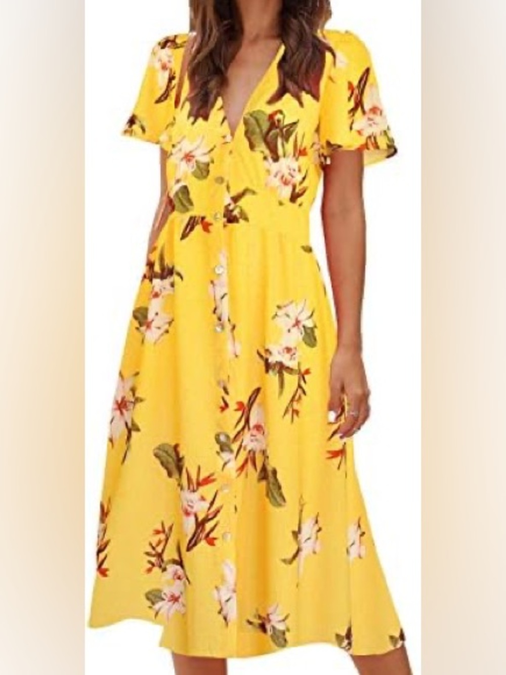 Sunny Yellow Floral Button Front Midi/Maxi Summer Sun Dress 🌼 Boho Cottagecore